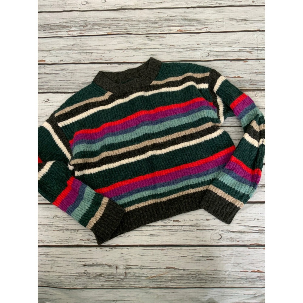 American Eagle Striped Crewneck Sweater Green Red Purple Multi Color Womens XS